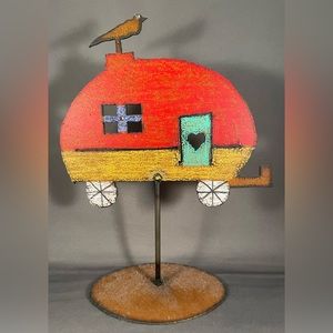 Cute Teardrop Trailer Camper Metal Art Sculpture
